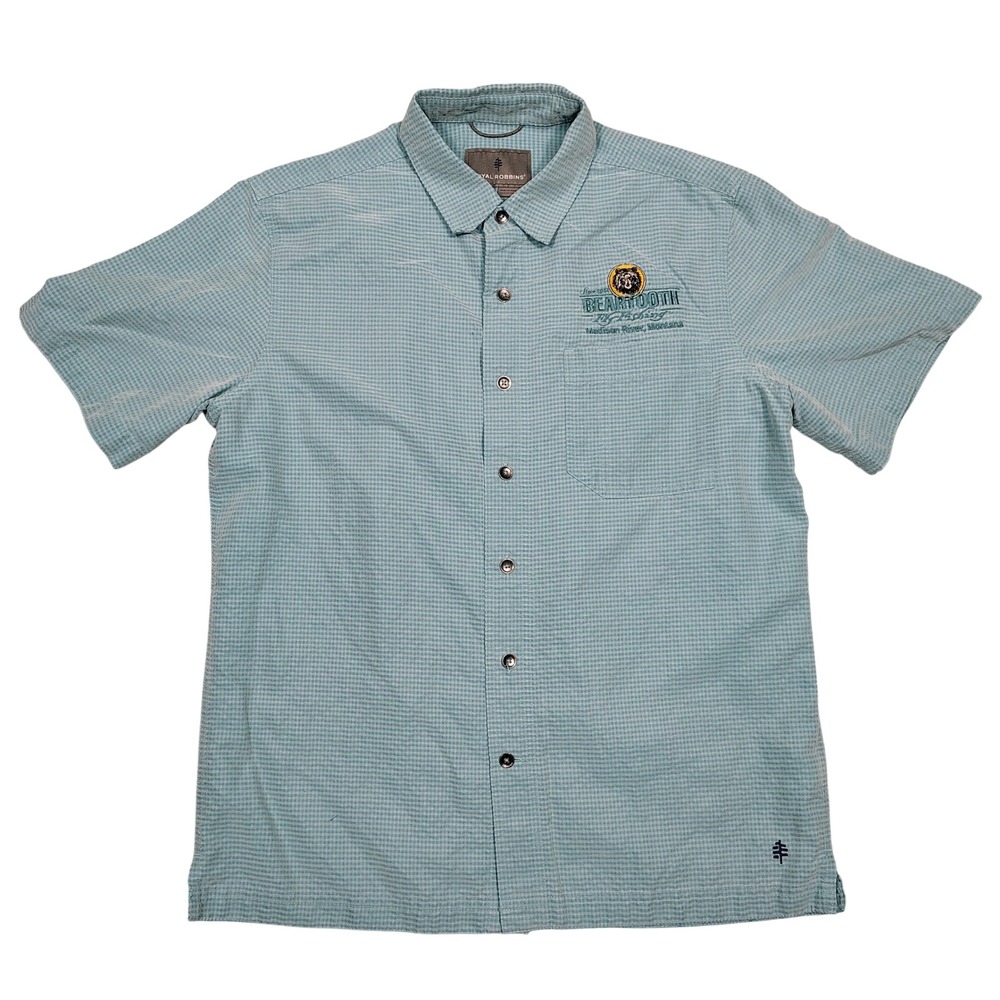 Royal Robbins Button Down Mens M Blue Beartooth Fly Fishing Gingham Tencel Blend